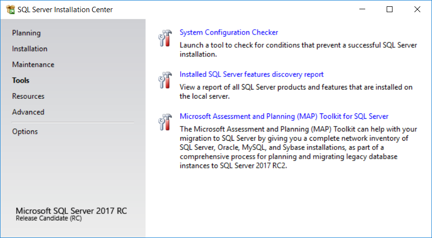 SQL Server tools for setup process