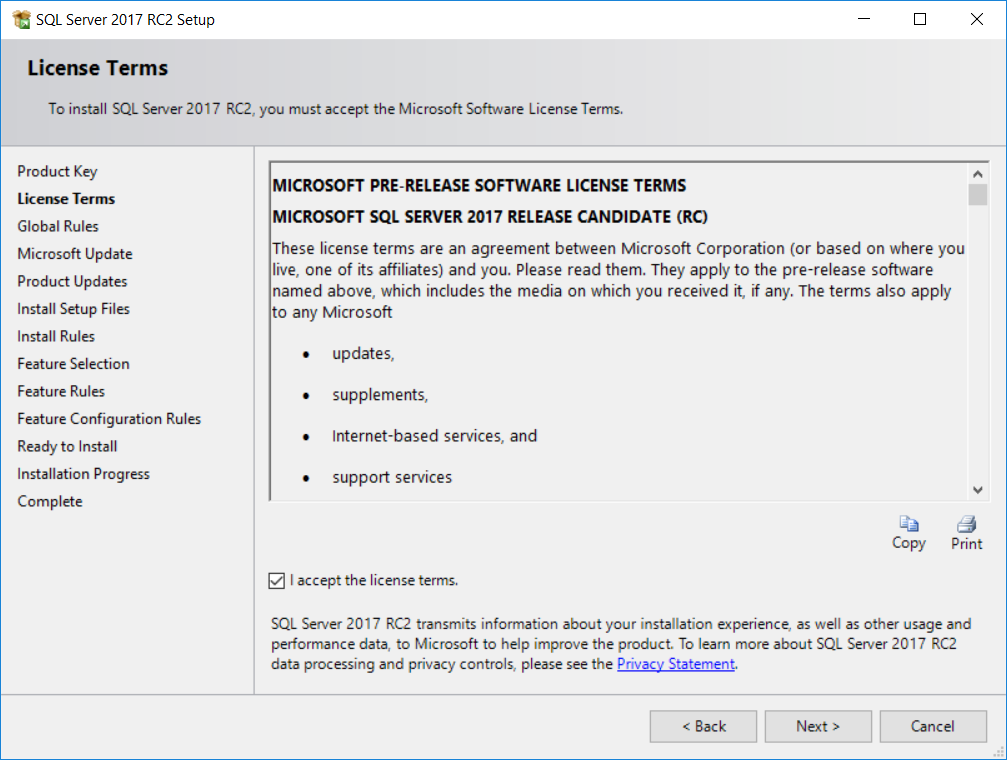 SQL Server license terms