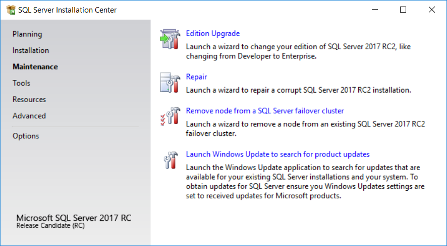 SQL Server 2017 Maintenance