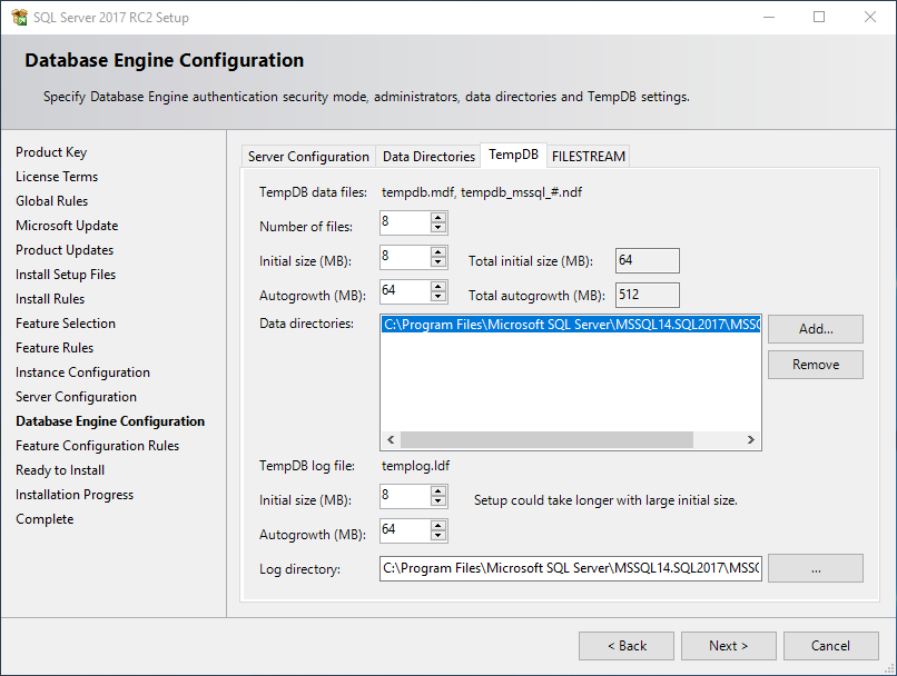 SQL Server 2017 TempDB configuration