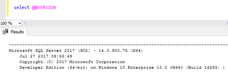 SQL Server 2017 version information