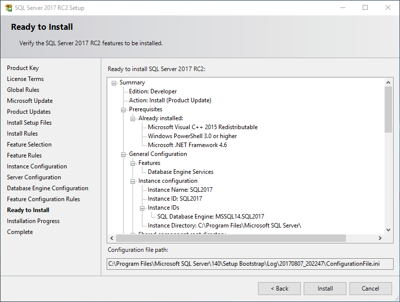 ready to install SQL Server 2017
