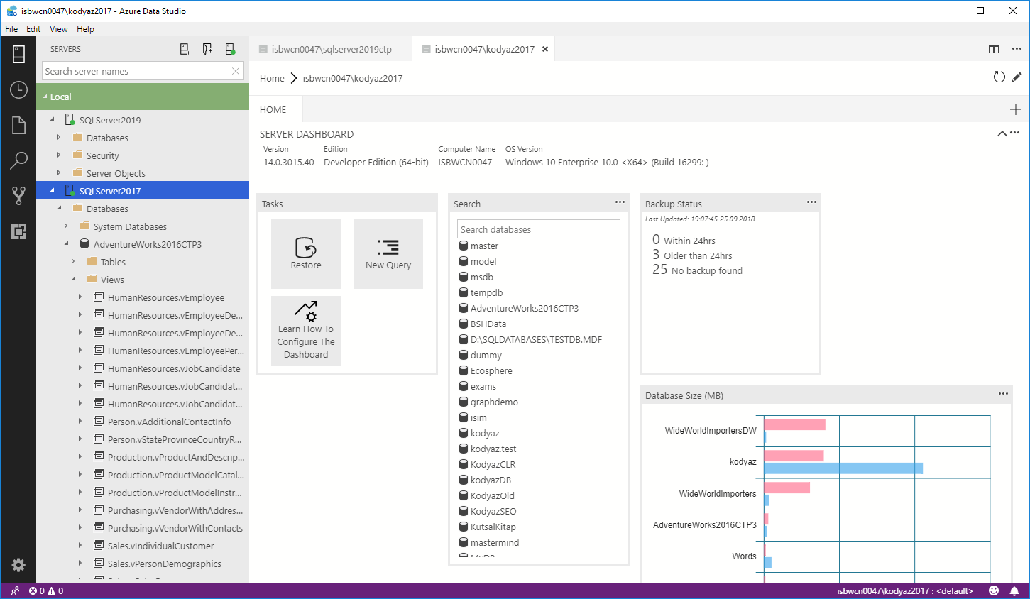 Azure Data Studio SQL Server Dashboard