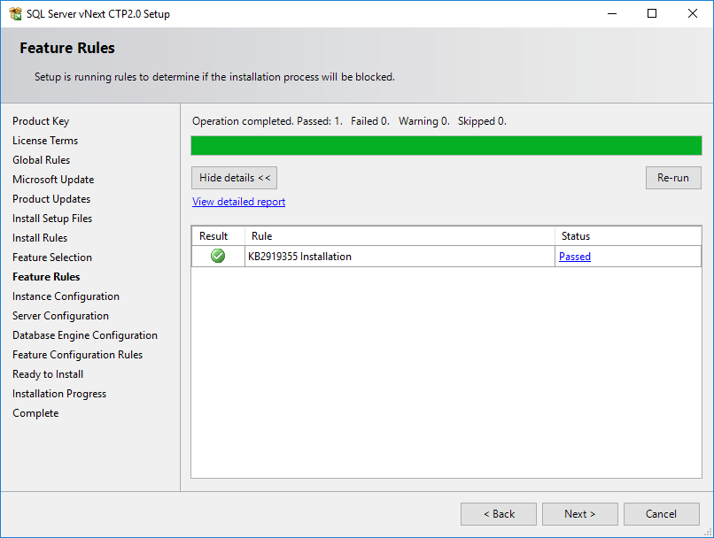 rules for feature installation on SQL Server 2019