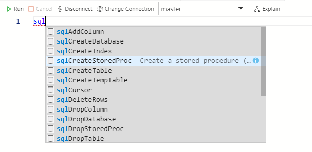 Code Snippets with IntelliSense on Azure Data Studio