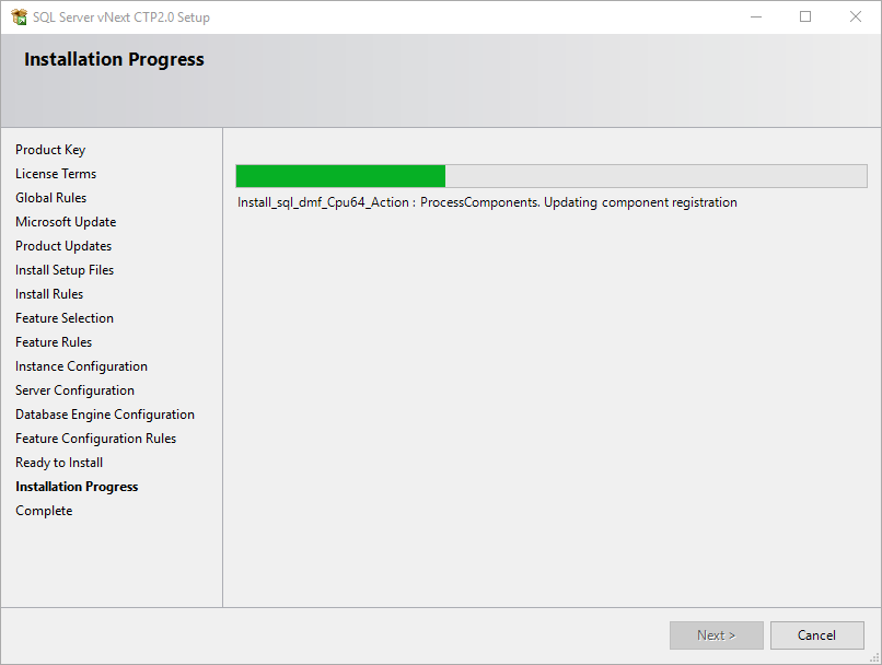 SQL Server setup progress