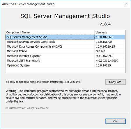 Microsoft SQL Server Management Studio for SQL Server 2019