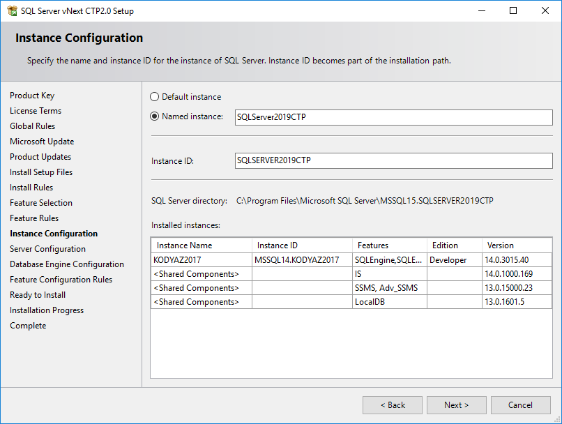 configure SQL Server 2019 instance name