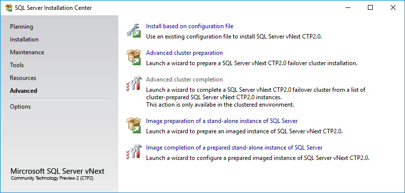 advanced SQL Server 2019 installation options