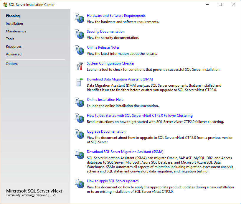 SQL Server 2019 Installation Center