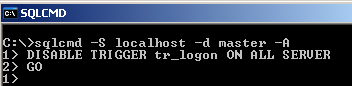 use sqlcmd to disable SQL Server logon trigger on all server