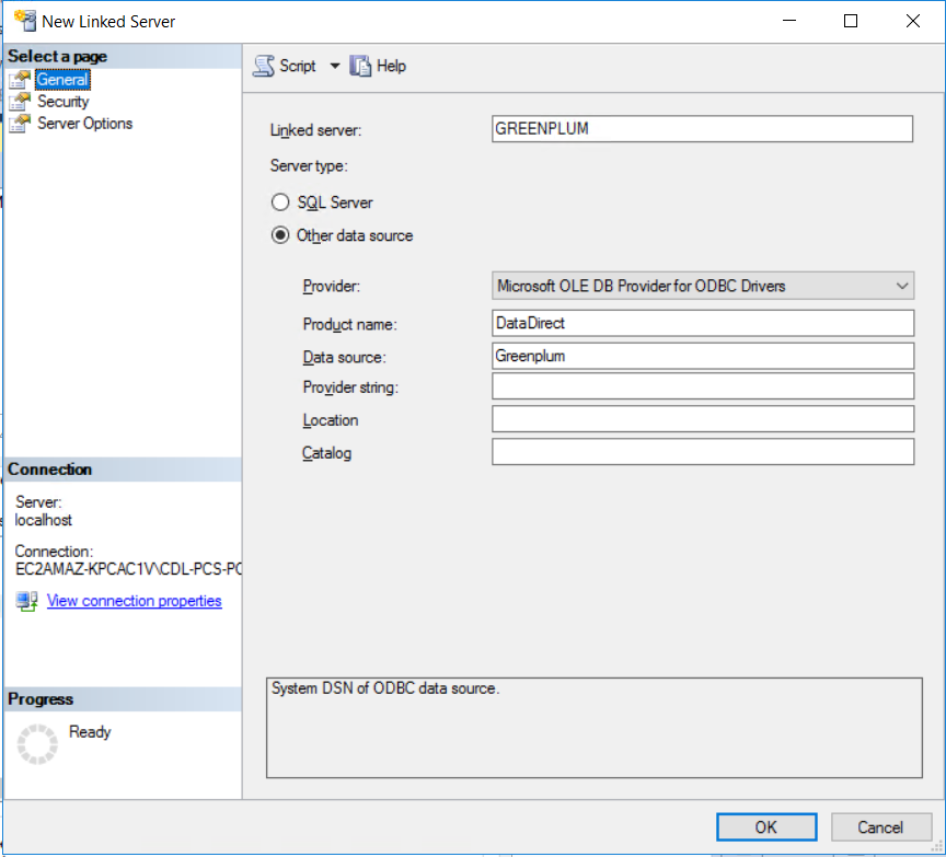 SQL Server Linked Server for Greenplum database