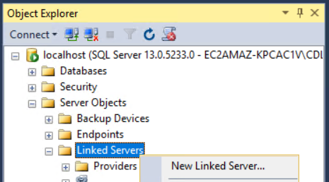 create new Linked Server on SQL Server