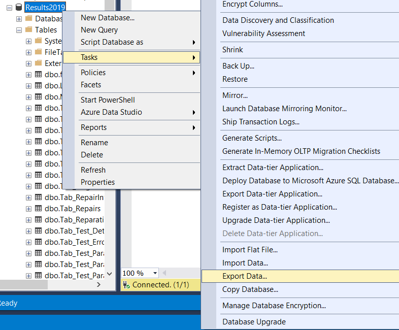 create new task to export data on SQL Server Management Studio