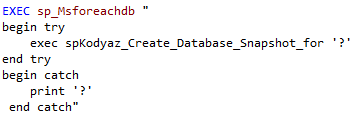 create snapshot for all databases on SQL Server using sp_Msforeachdb
