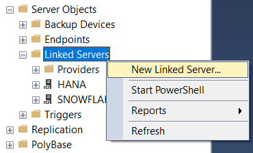 create new Linked Server for Exasol database on SQL Server