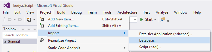 Import Database within SQL Server Database Project in Visual Studio 2015