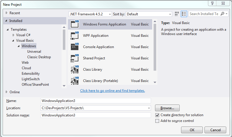 create new project for SQL Injection test in Visual Studio