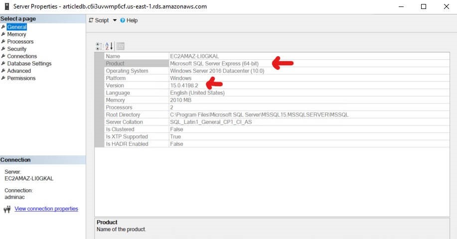 SQL Server Version in SSMS