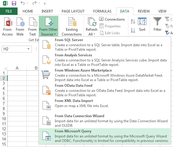 import data into Excel from other sources using Microsoft Query