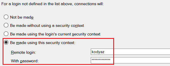 Linked Server login credentials for Exasol database