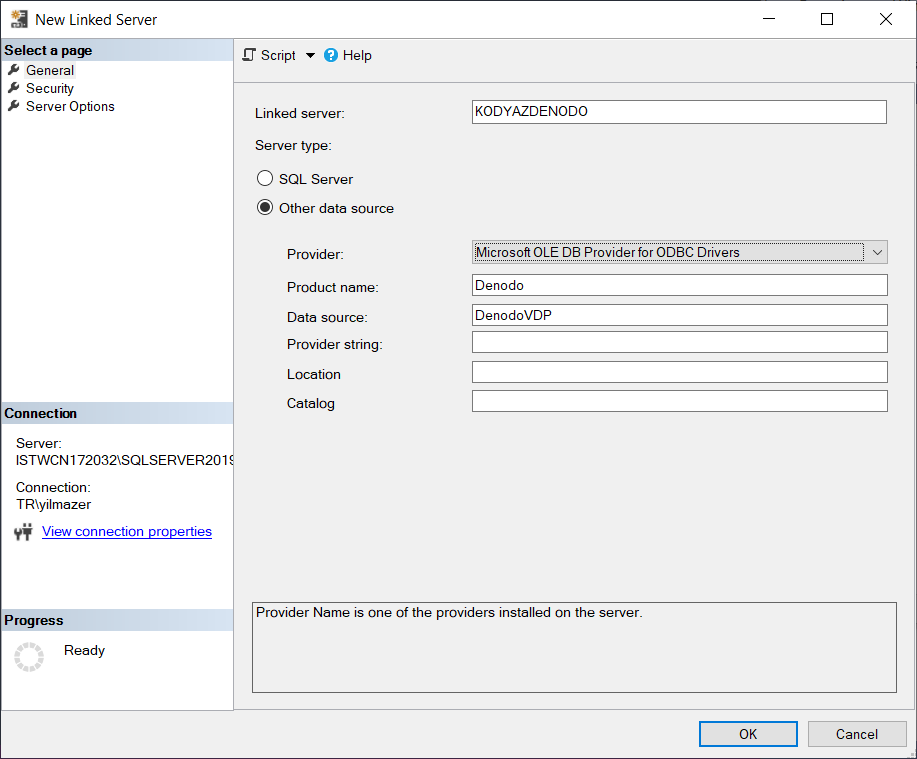 SQL Server Linked Server definition to connect Denodo platform