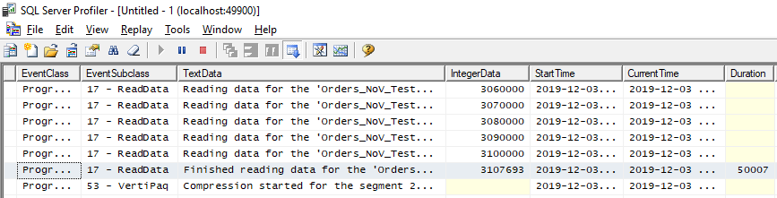SQL Server Profiler trace logs for Power BI report data read operation