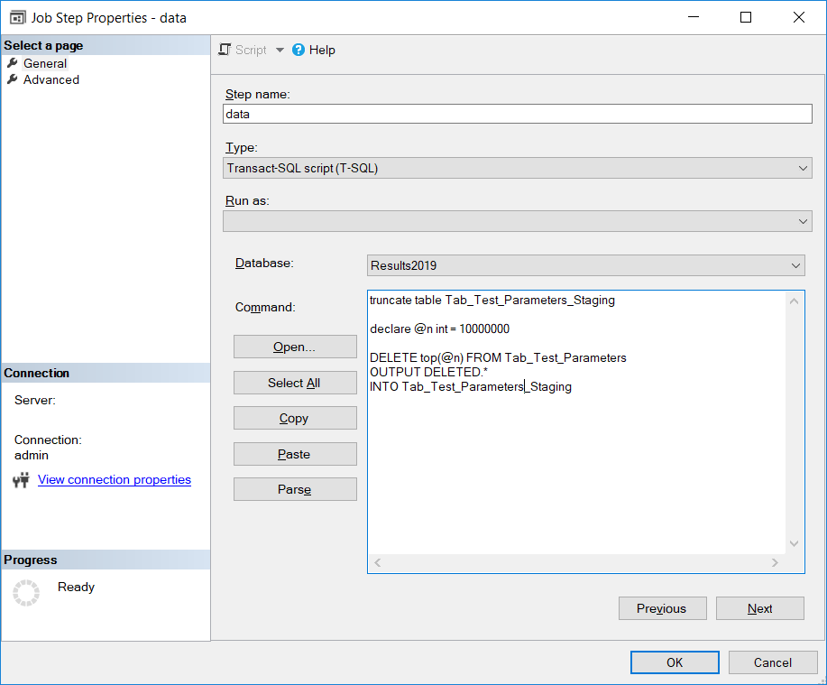 insert data from SQL Server data source table into staging area