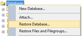 restore database backup on SQL Server Management Studio