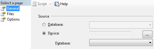 select SQL database backup source