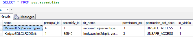 list of assemblies registered to SQL Server database