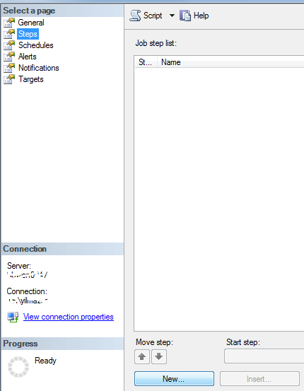 create new SQL job step to execute task