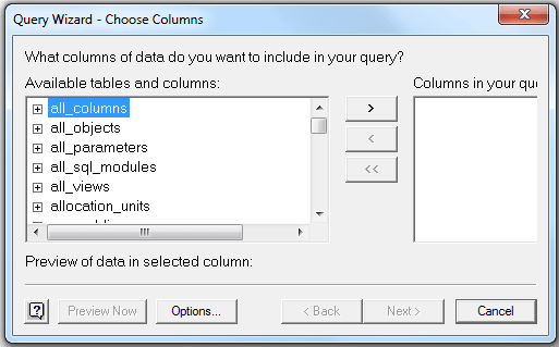 Query Wizard for Excel import from SQL Server