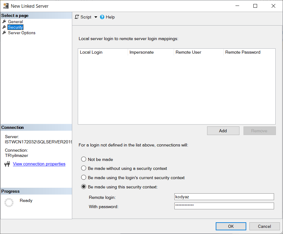 Linked Server security settings to connect Denodo from SQL Server