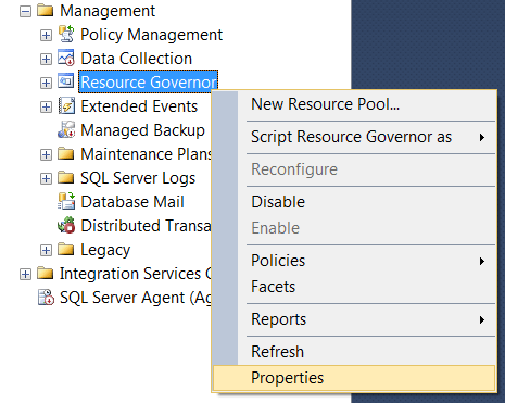 SQL Server Resource Governor properties