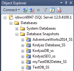 database snapshots on SQL Server Object Explorer