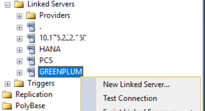 test Greenplum Linked Server connection