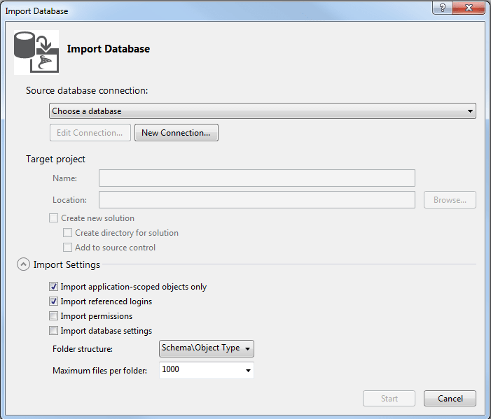 Import Database tool in Visual Studio SQL Server Database Project