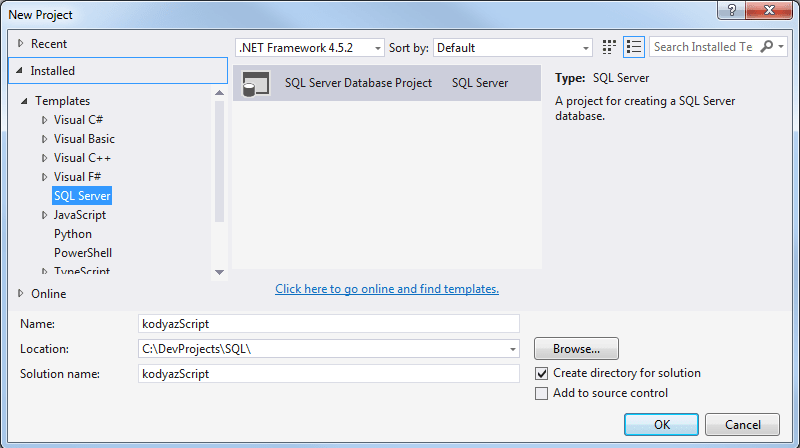 SQL Server Database Project template in Visual Studio