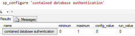 SQL Server sp_configure contained database authentication