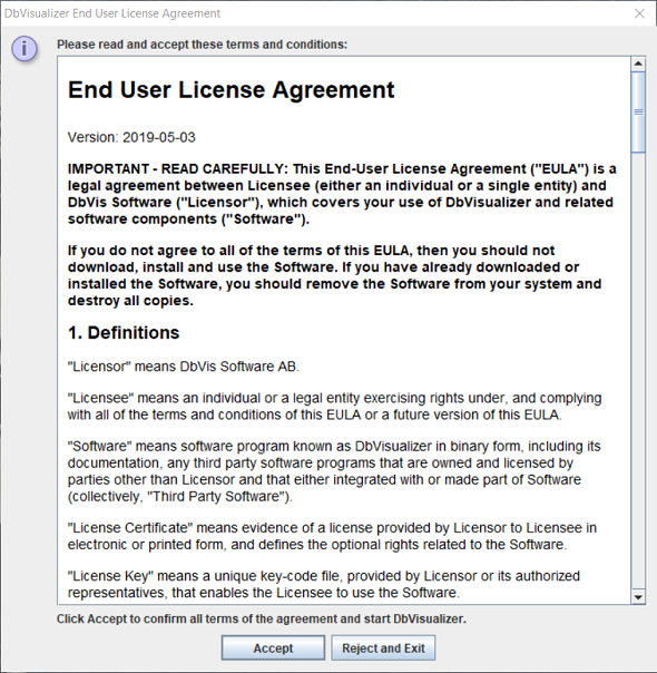 DbVisualizer license aggreement