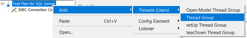 add JMeter Thread Group to SQL Server Test Plan