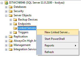 create new linked server on SQL Server 2012