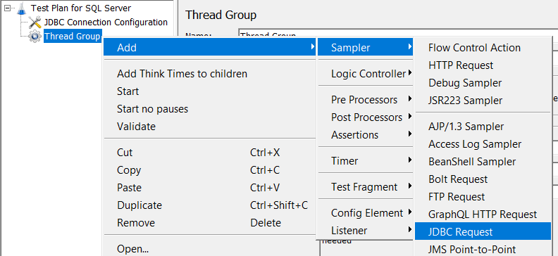 JMeter JDBC Request sampler for SQL Server connection test