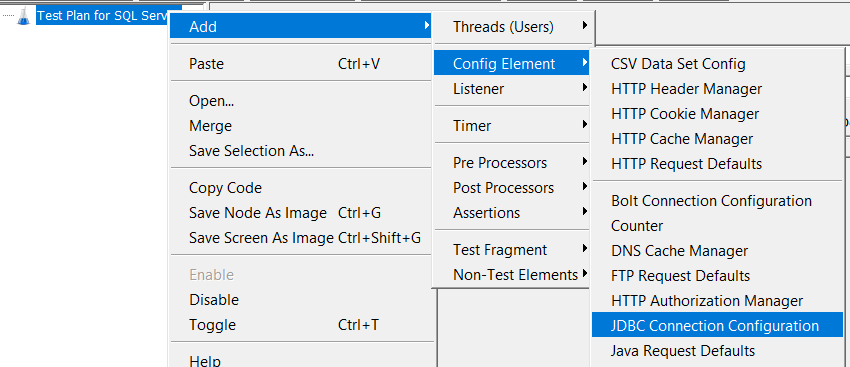 JMeter JDBC Connection Configuration config element for SQL Server database connection