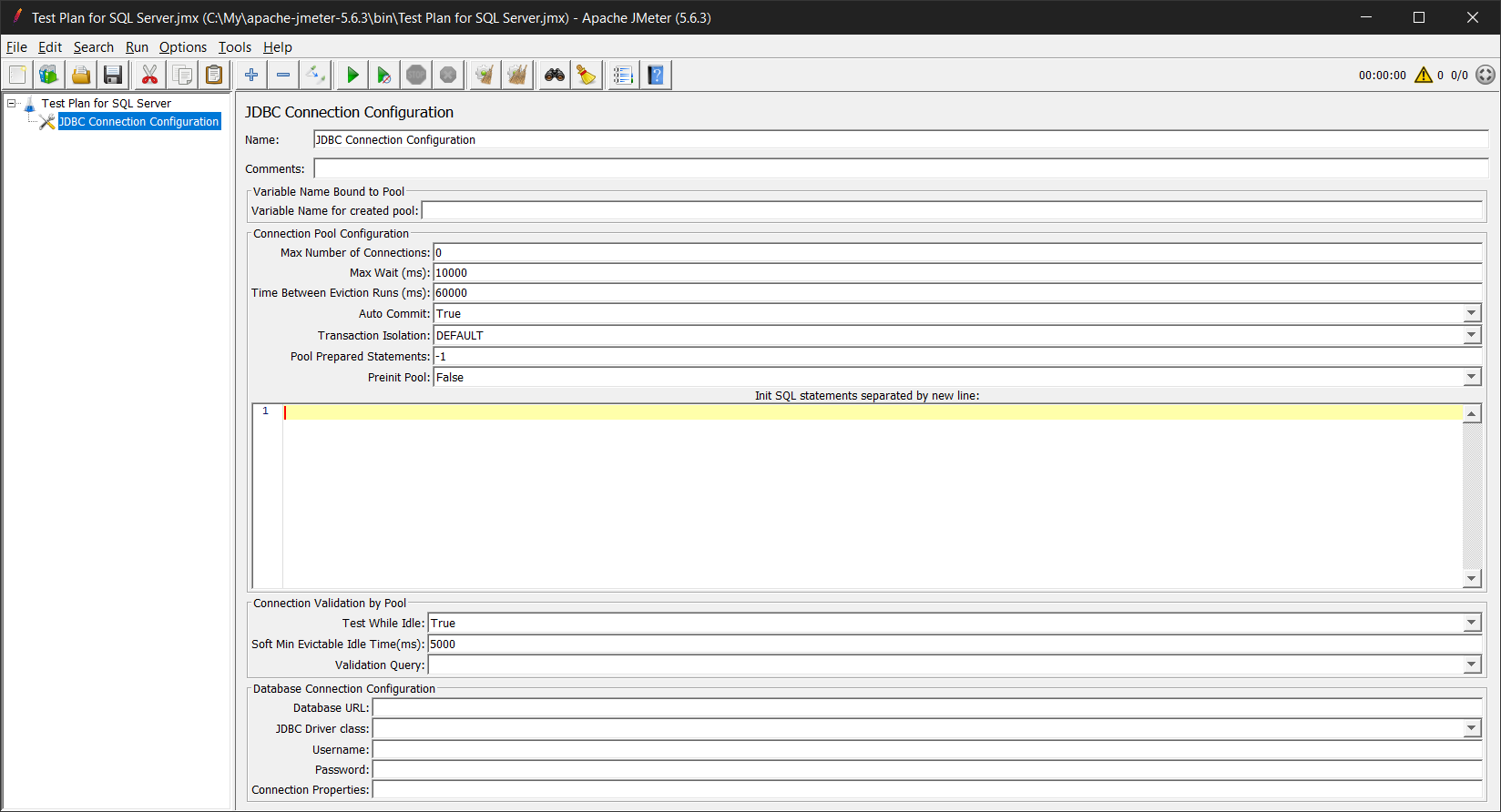 JMeter JDBC Connection Configuration element details