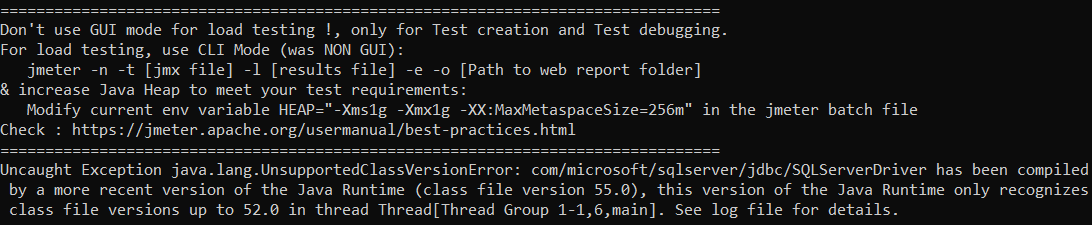 JDBC SQLServerDriver has been compiled by a more recent version of the Java Runtime
