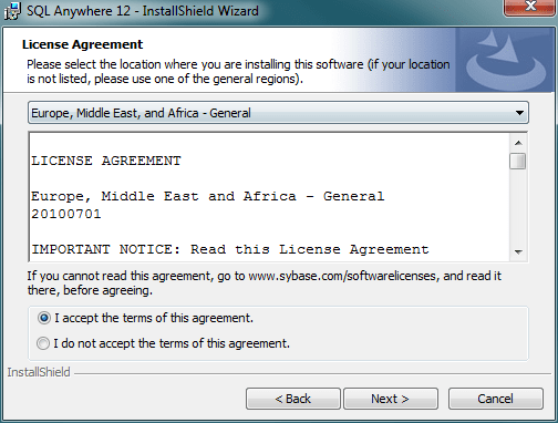 license agreement for Sybase SQL Anywhere 12