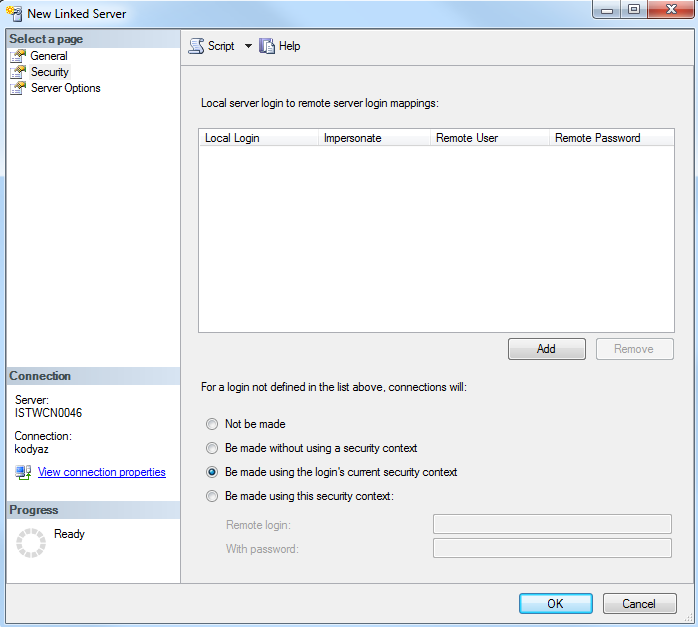 linked server security context on SQL Server 2012