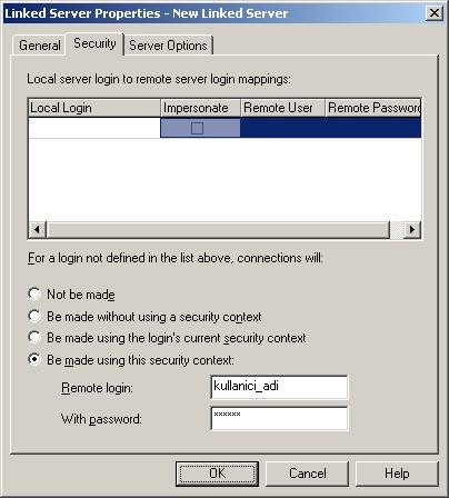new linked server sql login security properties